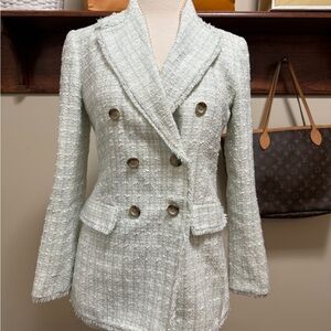 Ann Taylor Mint Tweed Double-Breasted Blazer
